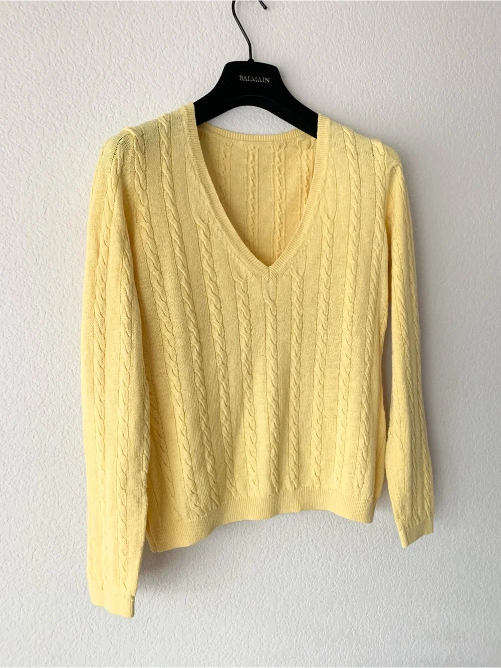 Linen Yellow Cable V-Neck Sweater